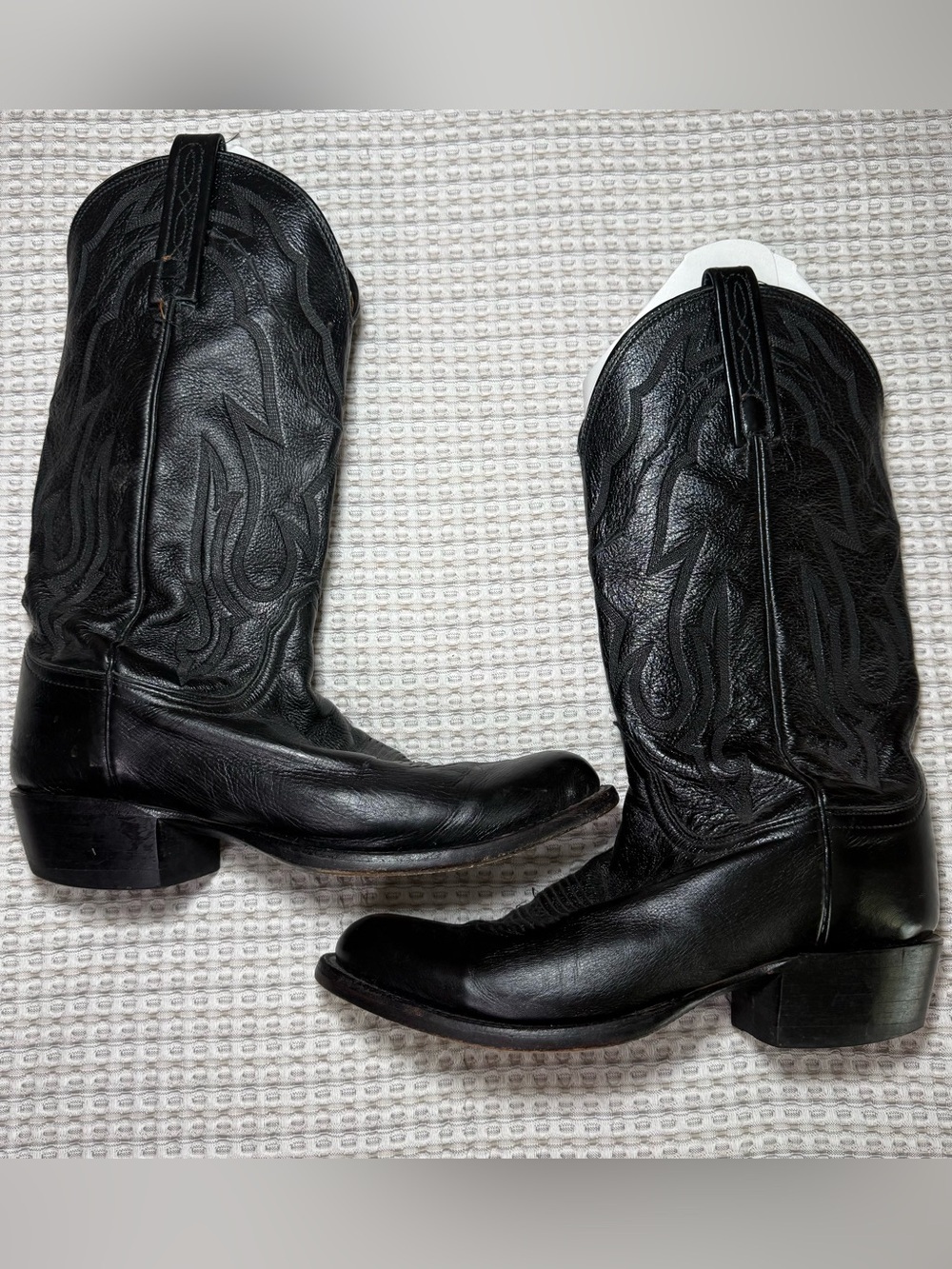 Men's Lucchese T3094R4 Black Calfskin Leather Western Cowboy Boots Sz 7 D EUC
